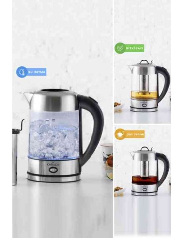 Karaca Led Işıklı Kettle Cam Bitki Çayı Makinesi / Su Isıtıcı İnox 2202 