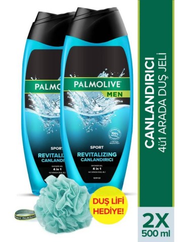 Palmolive Men Sport 4ü1 Arada Canlandırıcı Erkek Duş Jeli 500 ml x 2 Adet +Duş Lifi Hediye