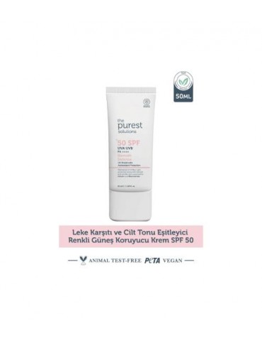 The Purest Solutions Leke Karşıtı ve Cilt Tonu Eşitleyici Renkli Güneş Koruyucu Krem SPF 50, 50 ml