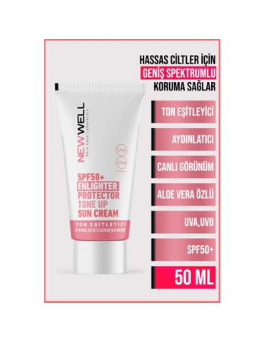 Newwell Ton Eşitleyici yüksek Koruma Etkili SPF50+ Aydınlatıcı Pembe Yüz Güneş Kremi 50 ml