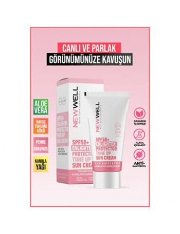 Newwell Ton Eşitleyici yüksek Koruma Etkili SPF50+ Aydınlatıcı Pembe Yüz Güneş Kremi 50 ml